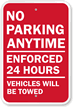 No Parking Anytime Vehicles Towed Sign