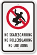 No Skateboarding, No Roller Blading, No Loitering Sign