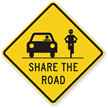 Share The Road Sign with Car, Bike Graphic