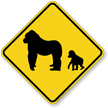Chimpanzee with Baby Chimpanzee Crossing Sign