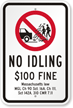 Massachusetts Law $100 Fine No Idling Sign