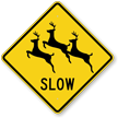 Slow Multiple Deer Crossing Symbol Sign