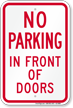 No Parking In Front Of Doors Sign