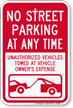 No Street Parking At Any Time Sign