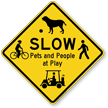 Slow Pets And People At Play Traffic Sign
