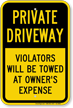 Private Driveway, Violators Towed Away Sign