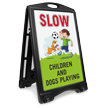 Slow Children and Dog Playing Portable Sidewalk Sign Kit