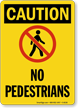 Caution No Pedestrians Sign