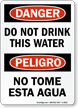 Bilingual Danger Do Not Drink Water Sign