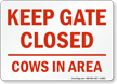 Keep Gate Closed Sign   Cows In Area