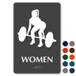 Weight Lifting Woman Braille Restroom Sign