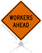 Workers Ahead Roll Up Sign