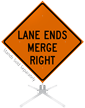 Lane Ends Merge Right Roll Up Sign