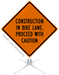 Construction In Bike Lane Roll Up Sign