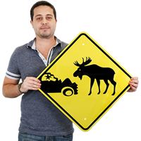Car Crash & Moose Graphic Signs